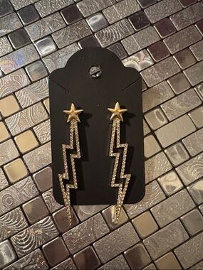 Gold Star Lightning Drop Earrings - Women Accessories